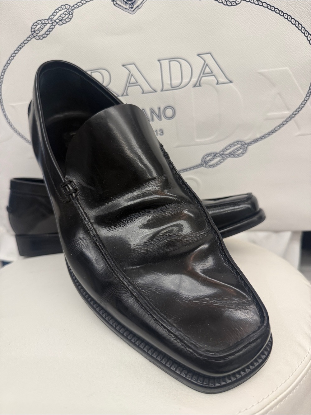 Prada Black Leather Slip-On Loafers - Men's